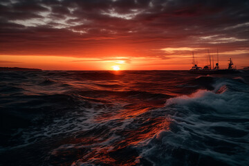 Obraz premium Vibrant sunset on the Pacific Ocean. Generative AI