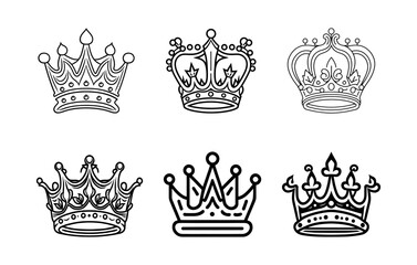 Crown icon set Vector, Crown line art illustration, Queen Crown bundle, king Crown symbol set