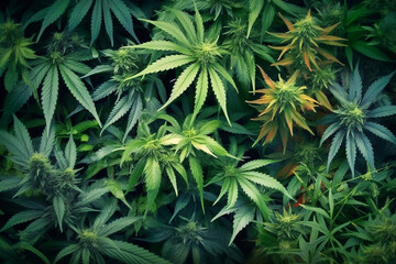 Naklejka na ściany i meble Lots of cannabis bushes. Background with cannabis.