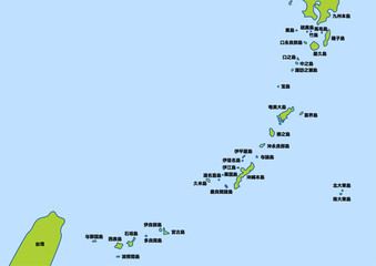 日本の南国リゾート。日本の南にある離島の地図と名前。 - obrazy, fototapety, plakaty