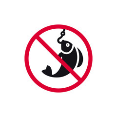 No fishing prohibited sign, forbidden modern round sticker, vector illustration