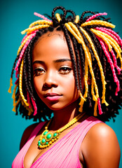 Fototapeta na wymiar Beautiful African American girl with dreadlocks. Generative AI.