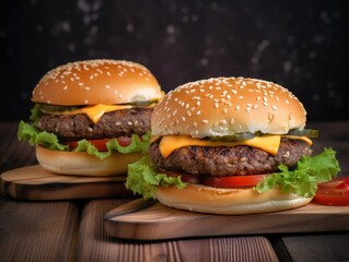 Delicious burger, beef and chicken 