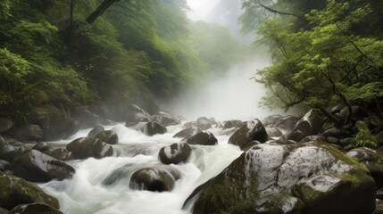 Beautiful waterfall with surrounding vegetation