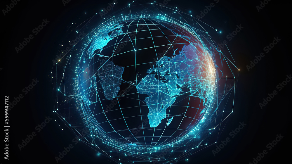 Wall mural 3d computer network covering the planet earth. generative ai