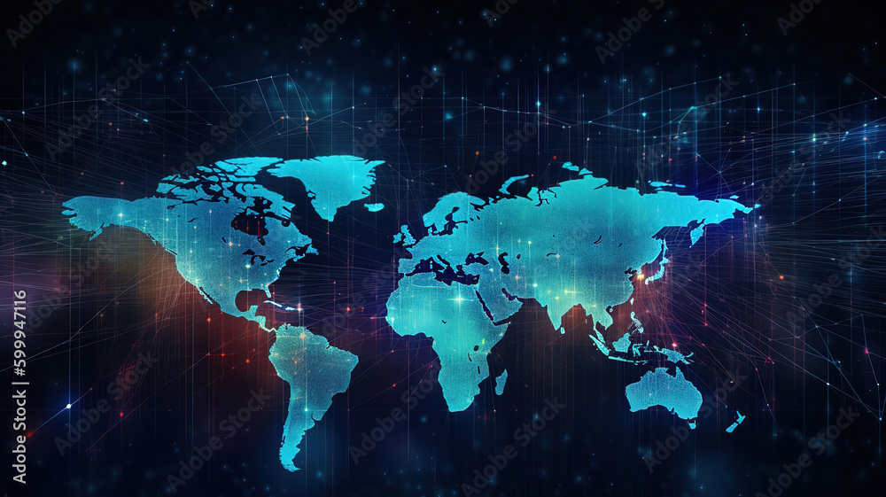 Wall mural global technologies data on the world map banner background. generative ai