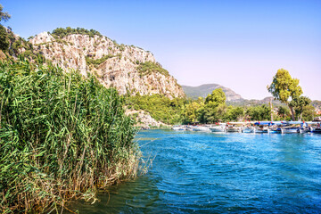 Boat on the Dalyan River, Lycian Tombs, Mediterranean Sea, Marmaris, Turkey