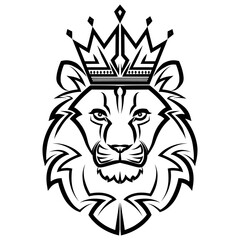 Black and white line art of the front of the lion king head with crown It is sign of leo zodiac Good use for symbol mascot icon avatar tattoo T Shirt design logo or any design