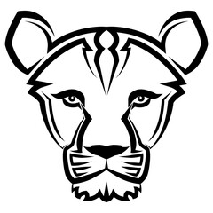 Black and white line art of the front of the lioness head Good use for symbol mascot icon avatar tattoo T Shirt design logo or any design