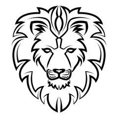 Fototapeta na wymiar Black and white line art of the front of the lion head It is sign of leo zodiac Good use for symbol mascot icon avatar tattoo T Shirt design logo or any design