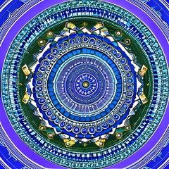 A mandala with intricate concentric circles and triangles in shades of blue and green5, Generative AI