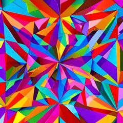 A kaleidoscopic design with overlapping triangles in rainbow colors3, Generative AI