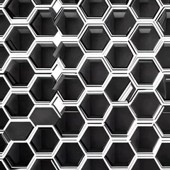 Tapeten A bold pattern of black and white hexagons intersecting at sharp angles1, Generative AI © Ai.Art.Creations
