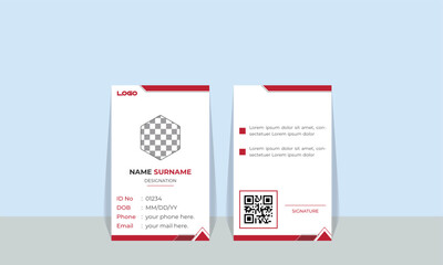Double sided Creative identity card. Vector illustrator Red Yellow colour image QR Code ID Card design.
