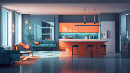 Dining set in modern luxury dining room. Generative Ai