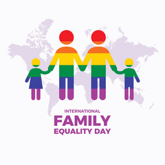 International Family Equality Day vector illustration. Abstract LGBT rainbow family holding hands vector. Two fathers and children design element. Group of rainbow people abstract icon vector