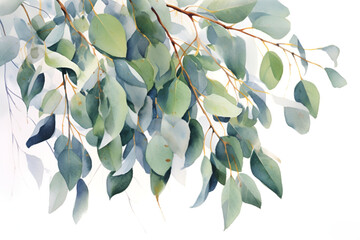 Bunch of eucalyptus, watercolor, white background. ai