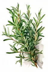 Bunch of rosemary, watercolor, white background, ai