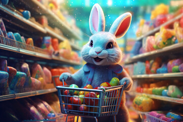 Bunny shopping for easter, generative AI