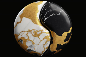 Black and white marble with golden veins, Yin and Yang, generative AI