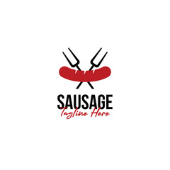 Creative sausage with fire flame grill toast roast logo design illustration idea