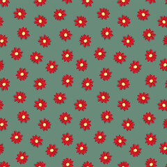 Vector seamless summer pattern of retro style daisies in vintage colors with offset outline. Can be used for printing, textile and packaging.