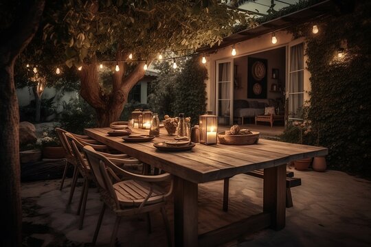 Backyard Dining | Outdoor Dining | Romantic Dinner | Candle Light Dining | Created With Generative AI