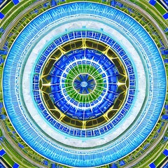 Naklejka premium A circular design with intricate interlocking shapes in shades of blue and green4, Generative AI