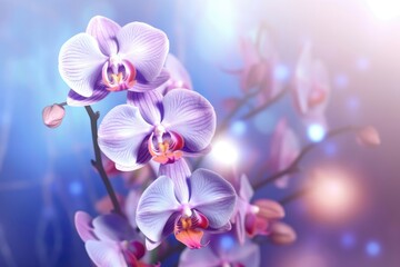 Naklejka na ściany i meble Orchids floral background. Generative AI