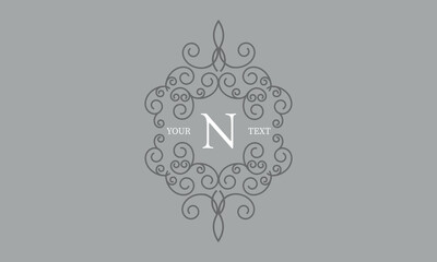 Luxury letter N logo template. Elegant monogram for restaurant, royalty, boutique, cafe, hotel, heraldic, jewelry, fashion and other business card design vector illustration.