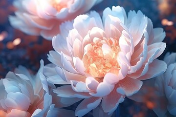 3D illustration Peonies blur floral background. Generative AI