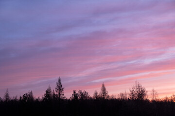 Fototapeta na wymiar Majestic sunrise dramatic skyscape. Amazing clouds with violet light of nature