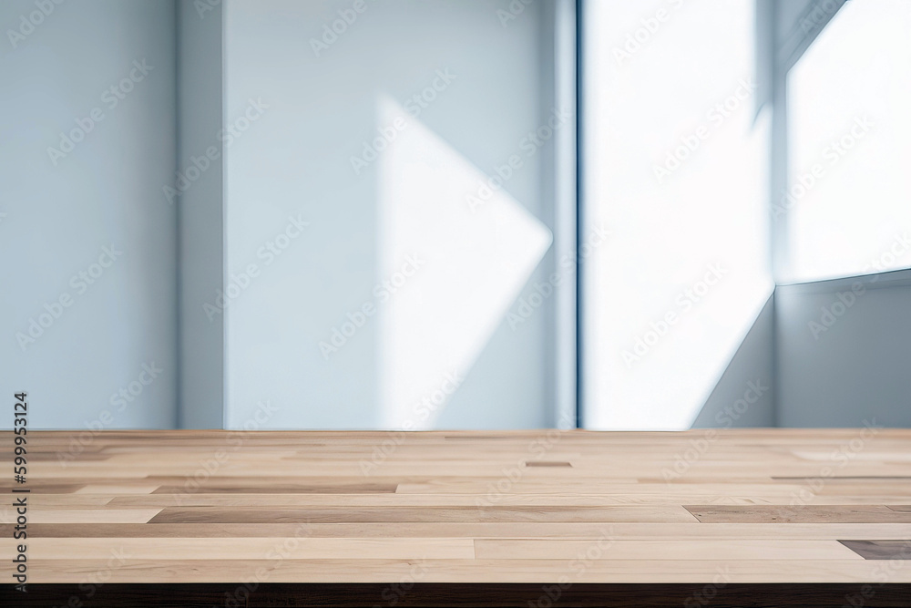 Aufkleber wooden table in white empty room. generative ai