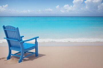 Fototapeta na wymiar Blue luxury chair at the sandy beach, freelance business concept, generative ai