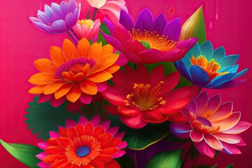 Obraz premium Colorful spring flowers, happy spring concept, generative ai image