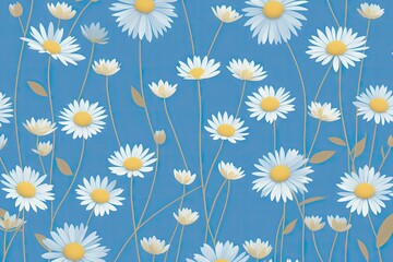 Obraz premium Painting with white flowers on blue background. Botanic print background on canvas, generative ai image
