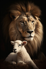 Fototapeta premium Roaring Majesty Meets Gentle Innocence - Generative ai