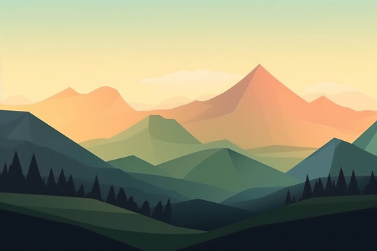 Landscape with mountains, Flat Vector illustration - Generative ai © Nld