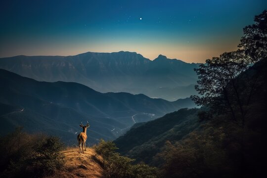 deer in the mountains, night photography
