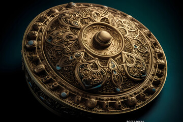 Indian Shield used in the wars generated using AI, Indian Wars, Shield, Golden Shield