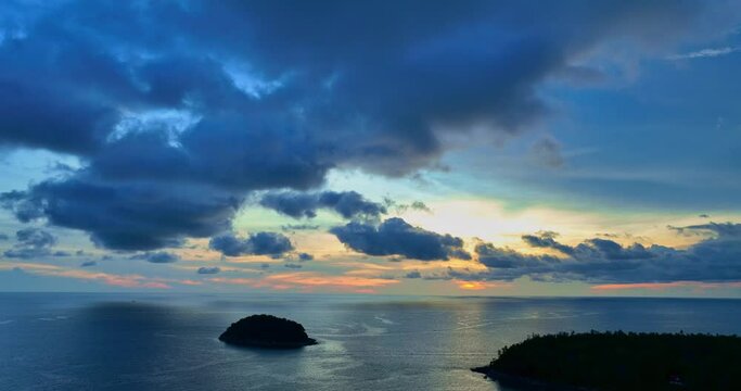 aerial view scenery blue cloud floating above Pu island at Kata beach Phuket..The blue hues of the sky are unusually beautiful in the evening..scenery blue cloud floating Sky texture background.