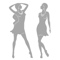 Collection. Silhouette of a woman. The girl is slender and beautiful. Lady is suitable for decor, posters, stickers, logo. Vector illustration set