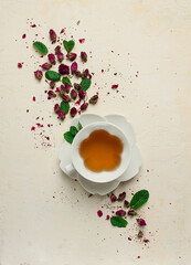 cup of tea, damask rose, pink tea, close-up,