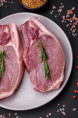 Raw pork on the bone or rib sliced with salt, spices and herbs