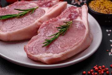 Raw pork on the bone or rib sliced with salt, spices and herbs