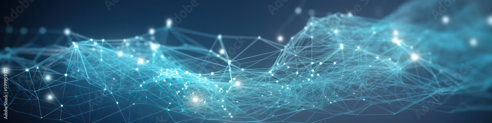 Wall mural abstract blue digital data social network communication background. polygonal structure. ai generati