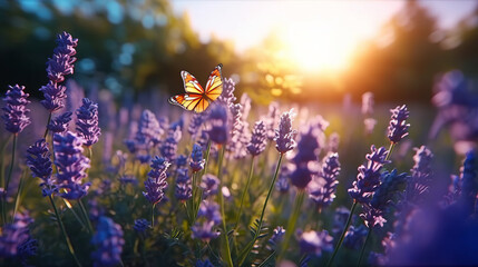 Fototapeta na wymiar Blooming lavender field. Illustration AI Generative