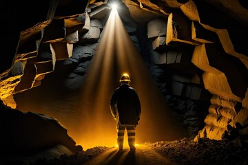 Mines rescue in underground cave. Rescuers control mining safety, generative ai - obrazy, fototapety, plakaty