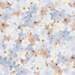 Watercolor floral pattern with blue, white and beige flowers. Perfect for fabric, textile, apparel. Cute seamless pattern. Great for nursery fabric, textile. - 599959998