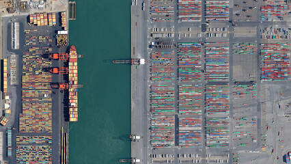 trade, ships and containers port of New York and New Jersey, looking down aerial view from above,...